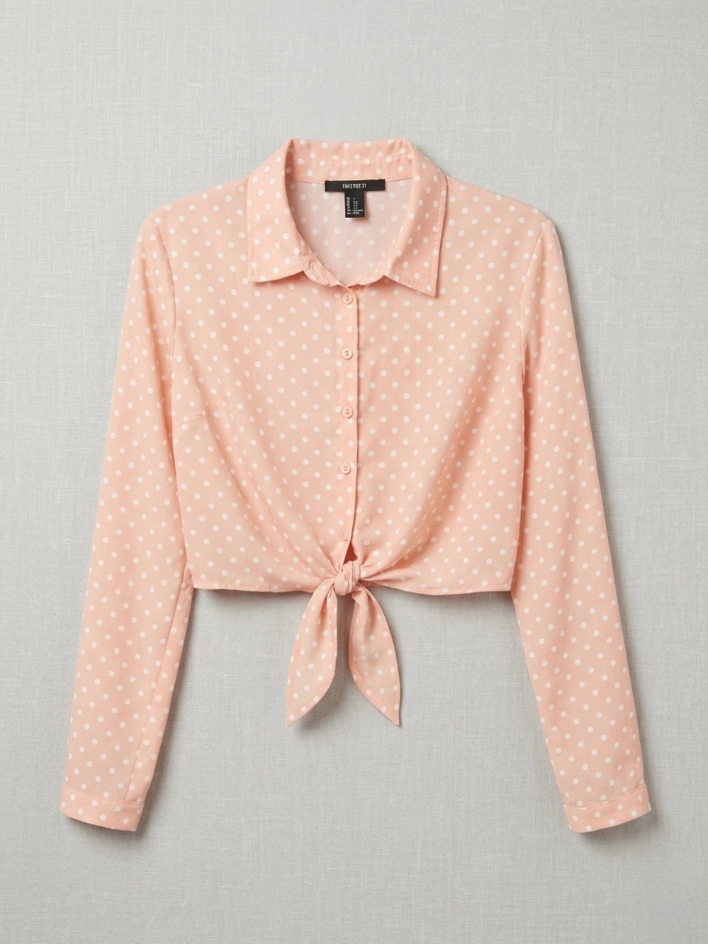 🍒3/33$ Forever 21 Peach Polka Dot Tie-Front Button Down Shirt